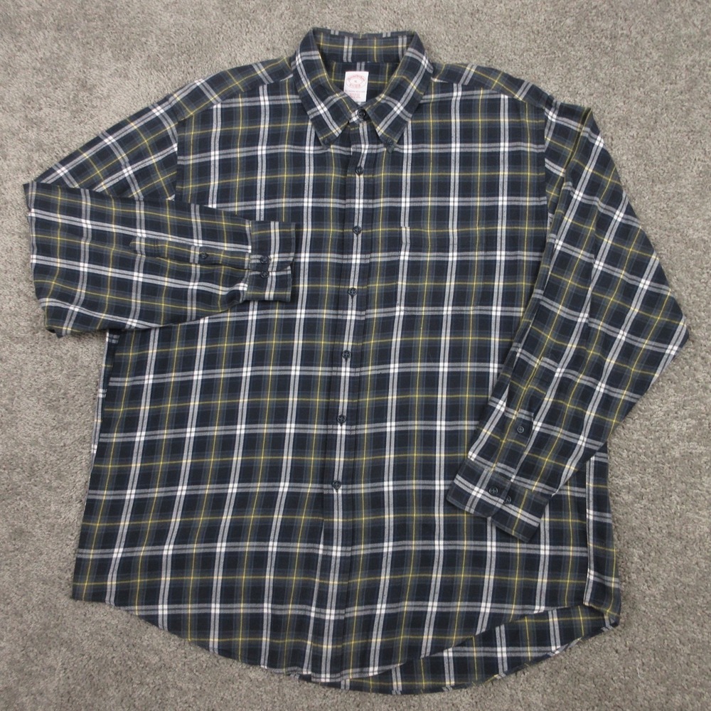 Brooks Brothers Shirt Mens XL Green Regular Plaid Twill Flannel Outdoor Button